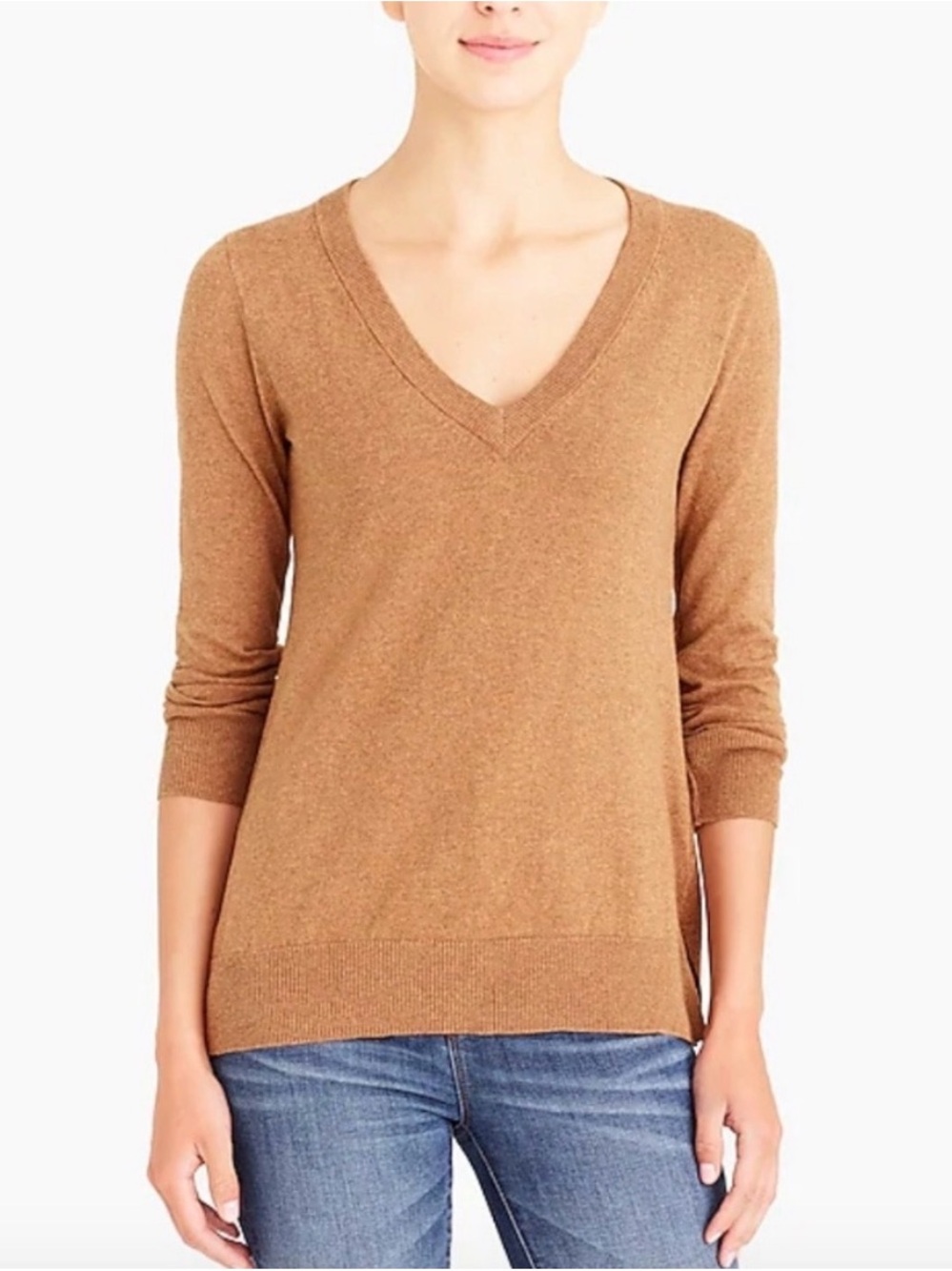 J. Crew Camel V-Neck Lightweight Sweater